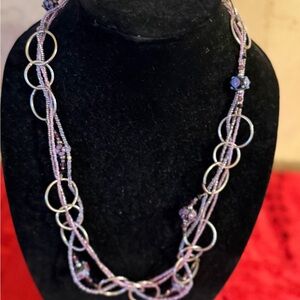 Elegant Silver and Purple Beaded Necklace